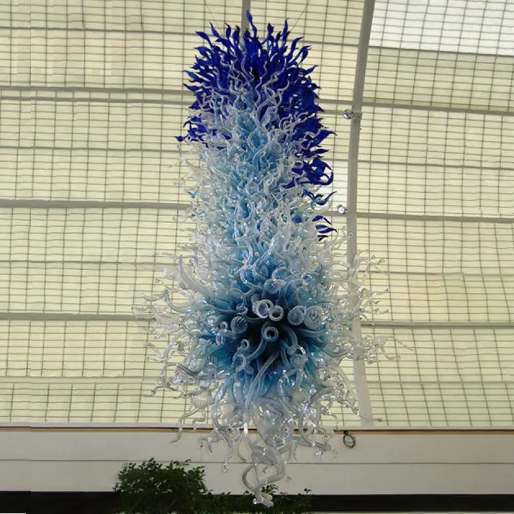 Large Blue Pendant Lamps Hand Blown Glass Long Chandeliers Light LED Suspension Lamp for Hotel Hall Living Room Loft