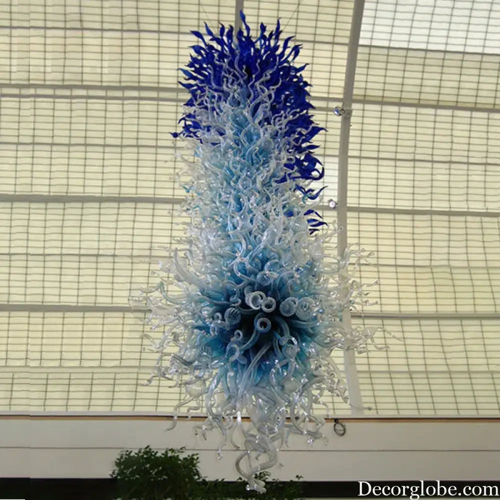 Large Blue Pendant Lamps Hand Blown Glass Long Chandeliers Light LED Suspension Lamp for Hotel Hall Living Room Loft