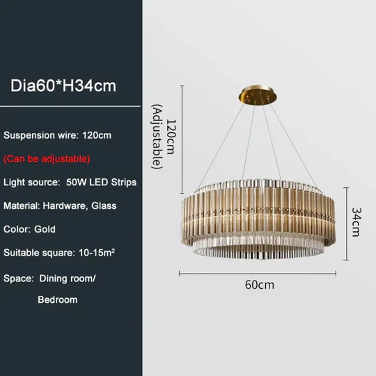 Luxury LED Chandelier for Living Room - Modern Round Glass Hanging Lamp in Gold - DecorGlobe