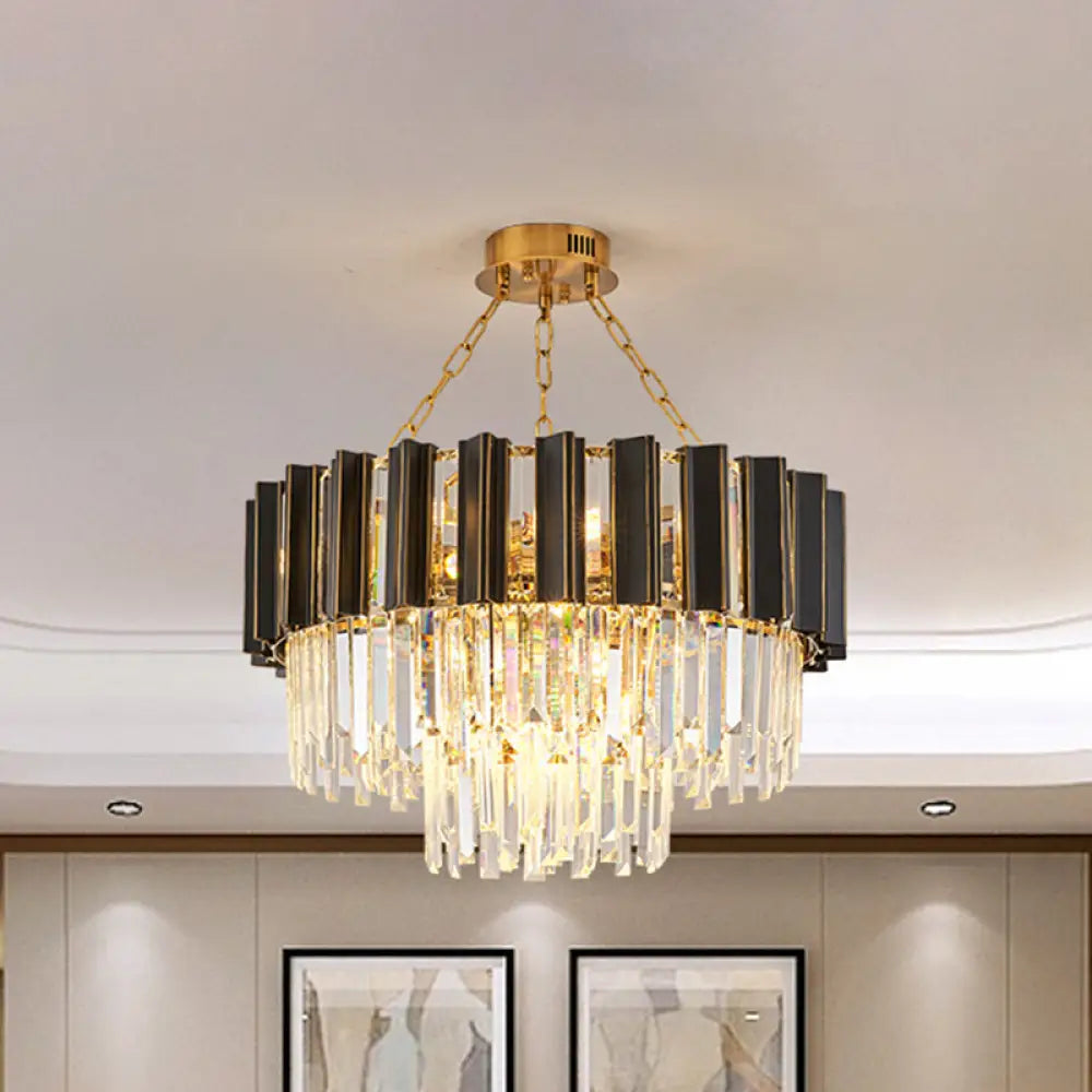 Maria Enchanting Ensemble: Modern Black Chandelier with Crystal Prisms - DecorGlobe
