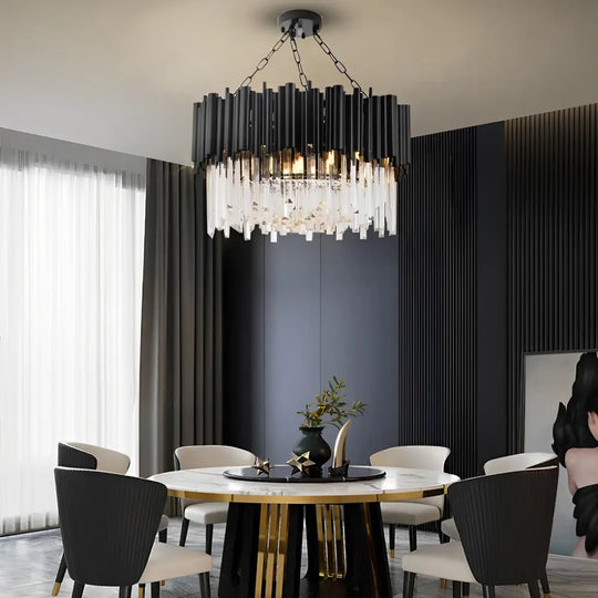 Circular Clear Crystal Metal Black Modern Chandelier Pendant Lamp 24’’ Lighting > Ceiling lights > Chandeliers