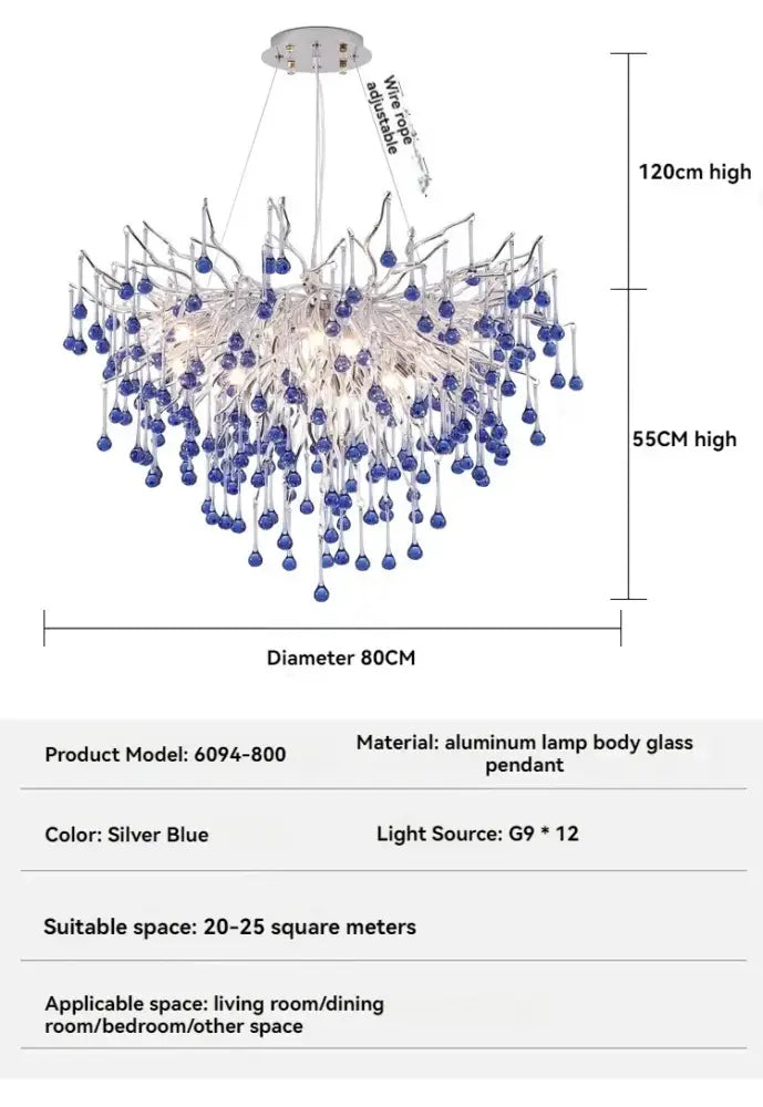 Modern Branch Chrome Crystal Chandelier – 8-Light Luxury Pendant Diameter 80cm / white light Chandelier