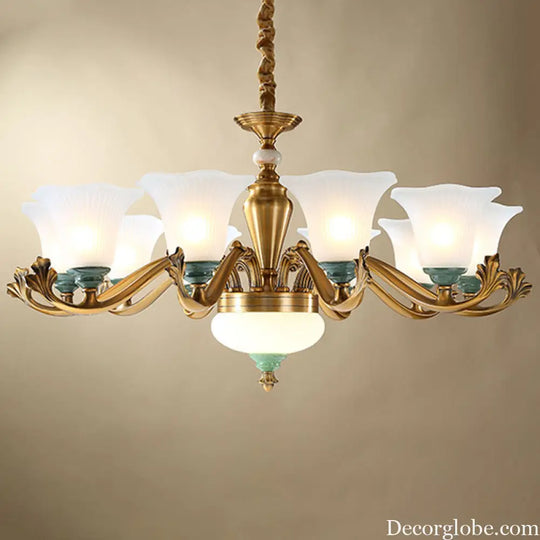 Sleek Opal Glass Pendant Chandelier with Brass Suspension - Perfect for Dining Rooms