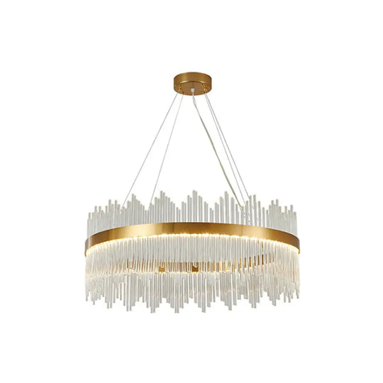 Adjustable Glass Crystal Drum Chandelier Pendant Light for Modern Living Rooms Gold / 23.5’’ / Round