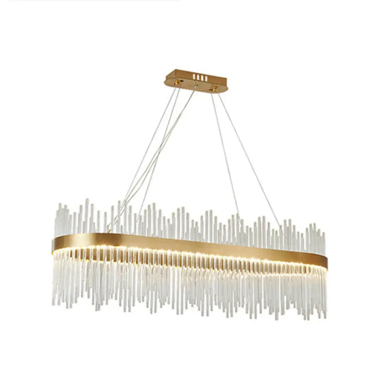 Adjustable Glass Crystal Drum Chandelier Pendant Light for Modern Living Rooms Gold / 39.5’’ / Oval