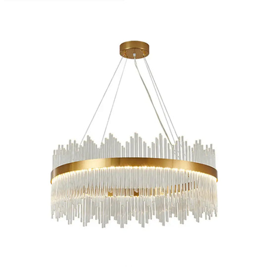 Adjustable Glass Crystal Drum Chandelier Pendant Light for Modern Living Rooms Gold / 47.5’’ / Round