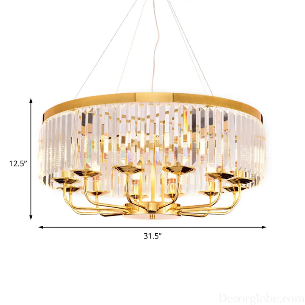 Modern Gold Round Chandelier with Rectangular-Cut Crystal Ceiling Light - 6/8/12 Lights 18’’/31.5’’ Wide