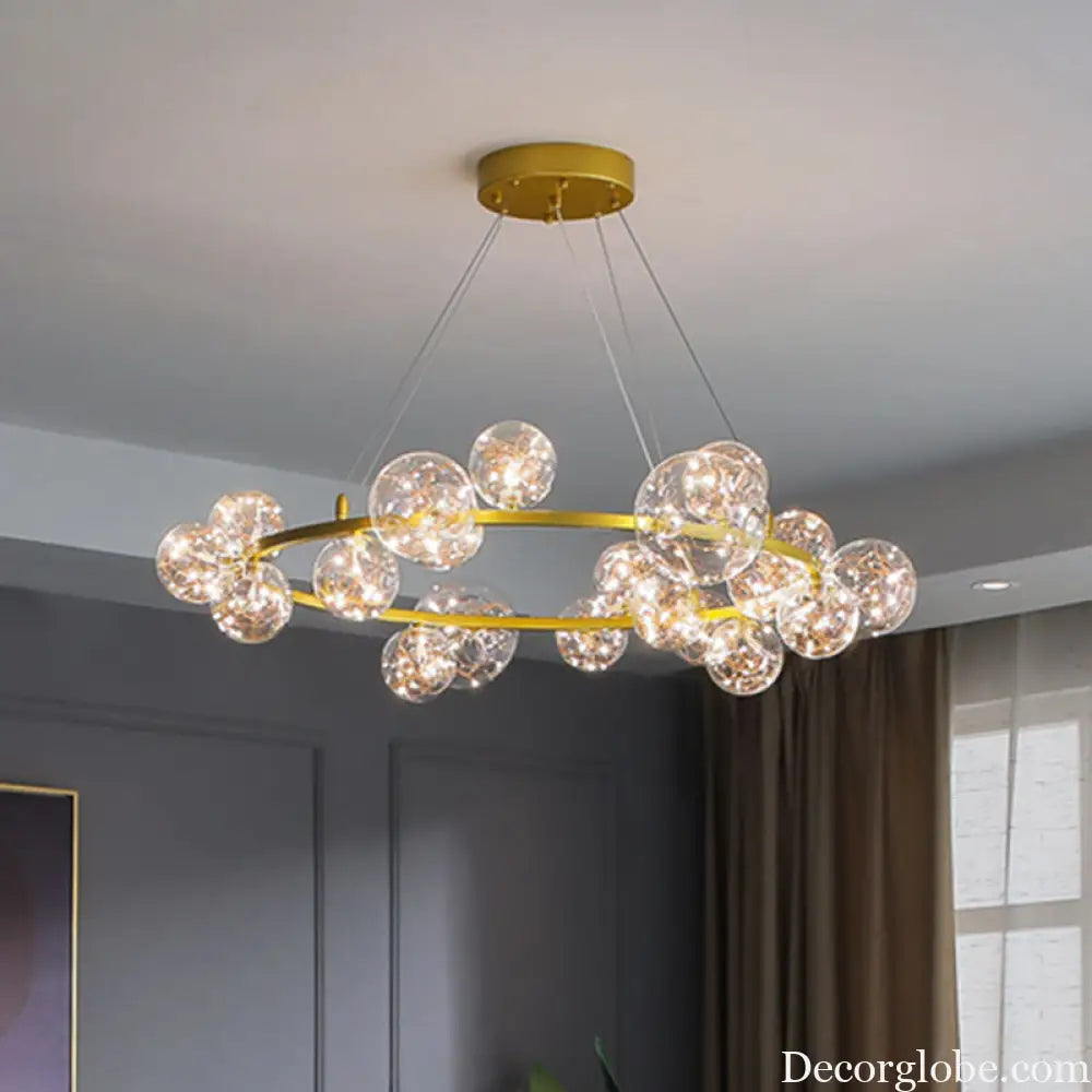 Modern Gold Glass Starry LED Bedroom Chandelier - Orb Ceiling Lamp