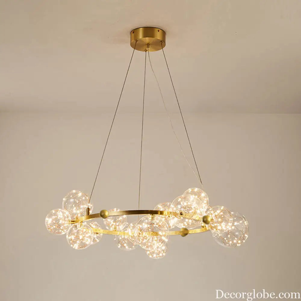 Modern Gold Glass Starry LED Bedroom Chandelier - Orb Ceiling Lamp