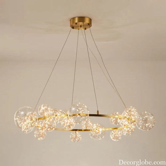 Modern Gold Glass Starry LED Bedroom Chandelier - Orb Ceiling Lamp