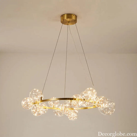 Modern Gold Glass Starry LED Bedroom Chandelier - Orb Ceiling Lamp