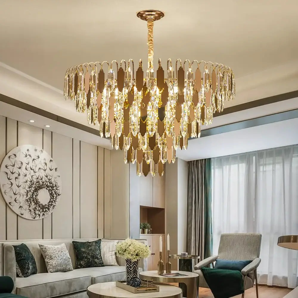 Modern LED Luxury Triangular Multi-Level Crystal Chandelier - Elegant Illumination for Living Rooms, Bedrooms, and Dining Spaces - DecorGlobe