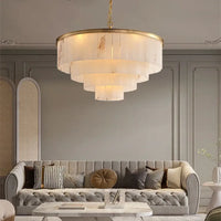 ثريات LED من الرخام الطبيعي العصري لغرف المعيشة - تركيبات إضاءة أنيقة للسلالم، والعلّيات، وغرف الطعام
