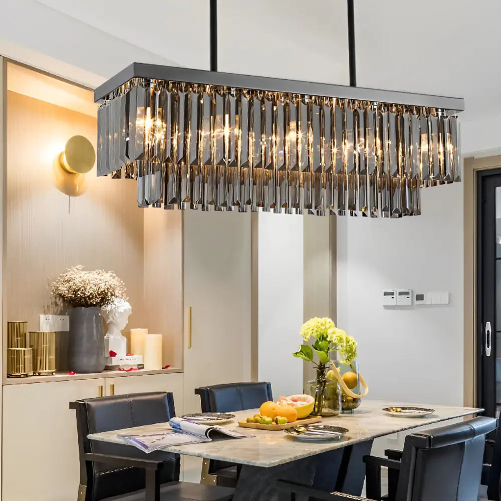 Rectangular Crystal LED 3-Step Dimming Smoke Gray Modern Chandelier 31’’ Lighting > Ceiling lights > Chandeliers