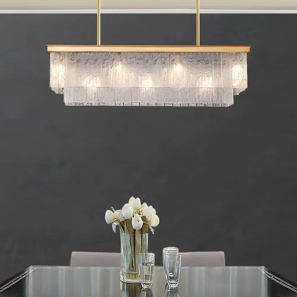 Long Rectangular Double Layer 3 Step Dimming Post Modern Chandelier Gold