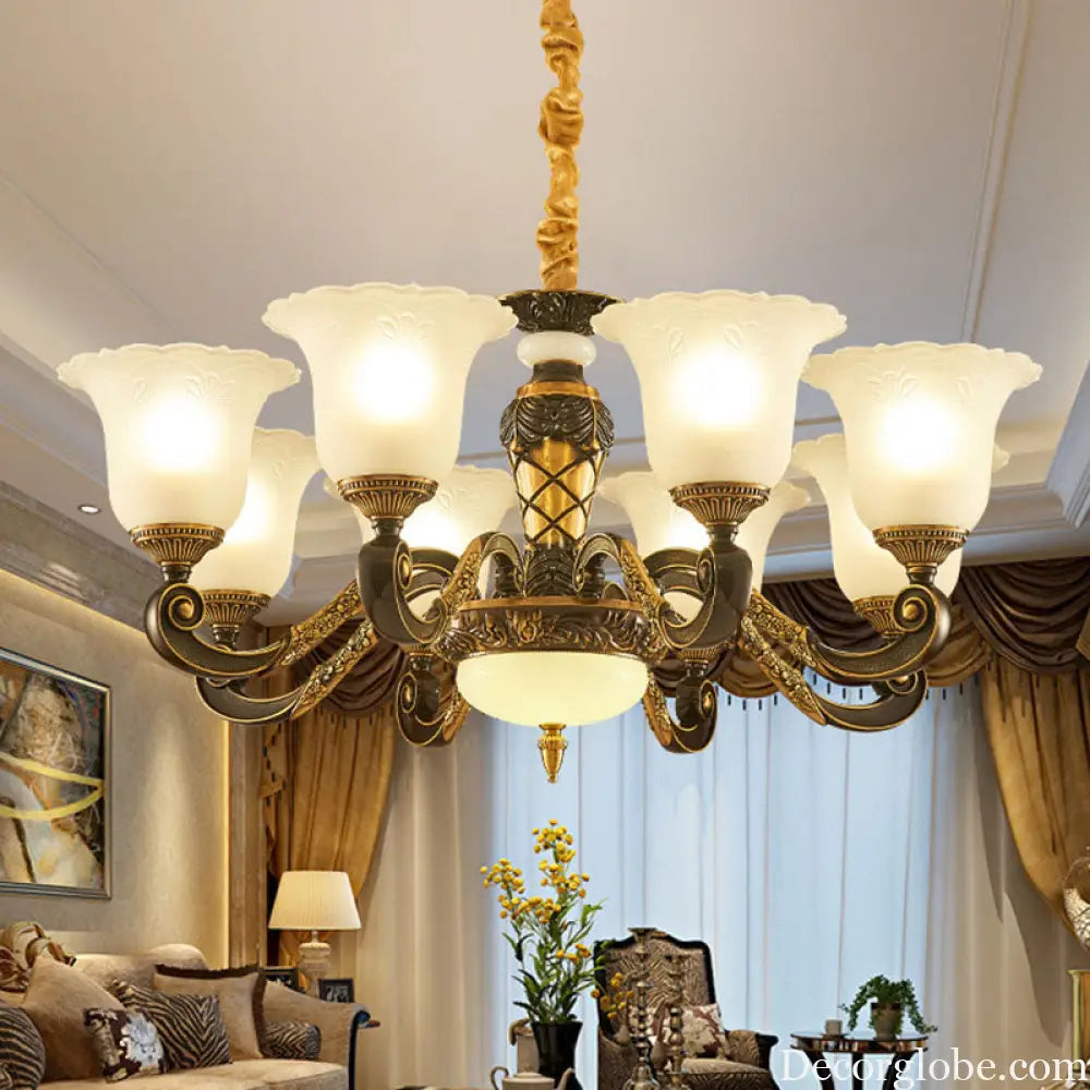 Simplicity Frosted Ribbed Glass Bell Chandelier Pendant Light