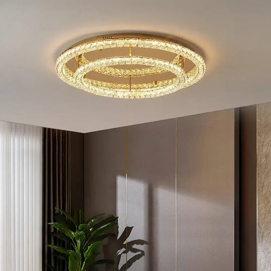 Modern Luxury LED Dimmable Crystal Round Chandelier Stainless Steel Ceiling Light Foyer Indoor Home Decor Lighting