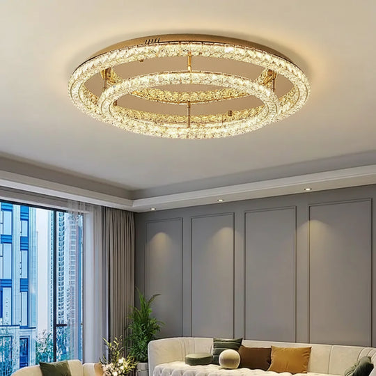 Modern Luxury LED Dimmable Crystal Round Chandelier Stainless Steel Ceiling Light Foyer Indoor Home Decor Lighting