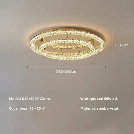 Modern Luxury LED Dimmable Crystal Round Chandelier Stainless Steel Ceiling Light Foyer Indoor Home Decor Lighting