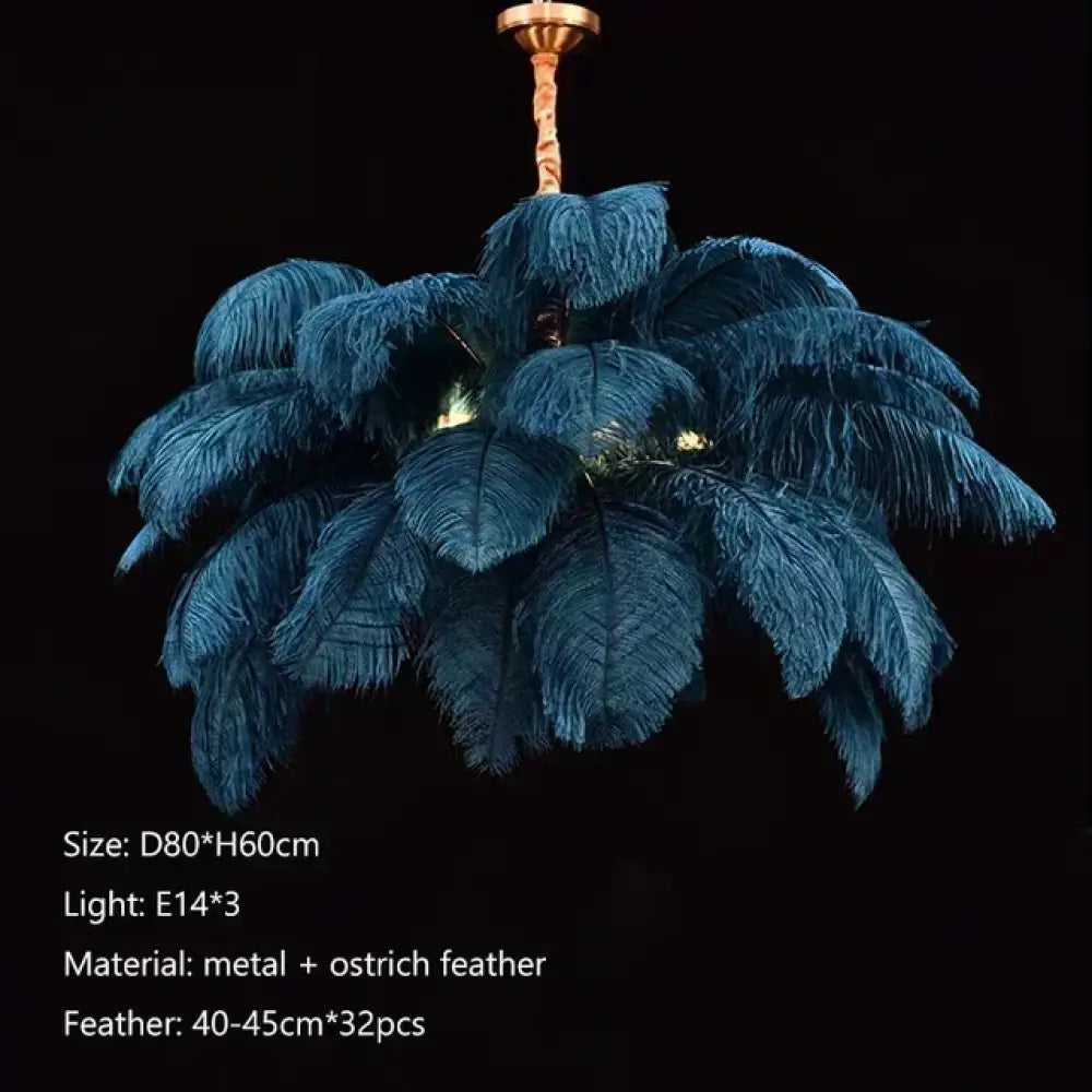 Nordic Feather Pendant Light Modern Art Chandelier for Bedroom Blue D80cm / Cold white 6000k Lighting > Ceiling lights
