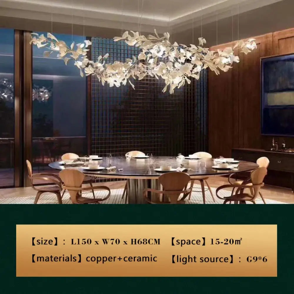 New gold chandelier white ceramic leaf lamp indoor home living room decorative lamp French luxury staircase ceiling lamp - DecorGlobe
