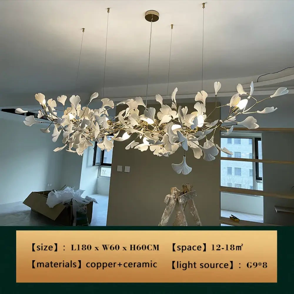 New gold chandelier white ceramic leaf lamp indoor home living room decorative lamp French luxury staircase ceiling lamp - DecorGlobe