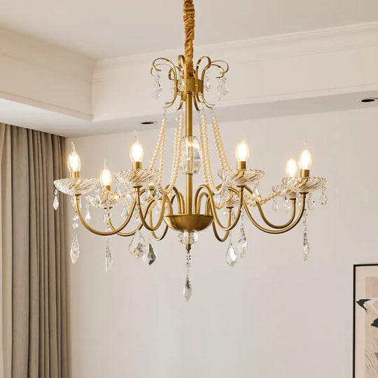 French Mid-Century Style Light Luxury Crystal Living Room Chandelier New American Retro Dining Room Bedroom Lamp