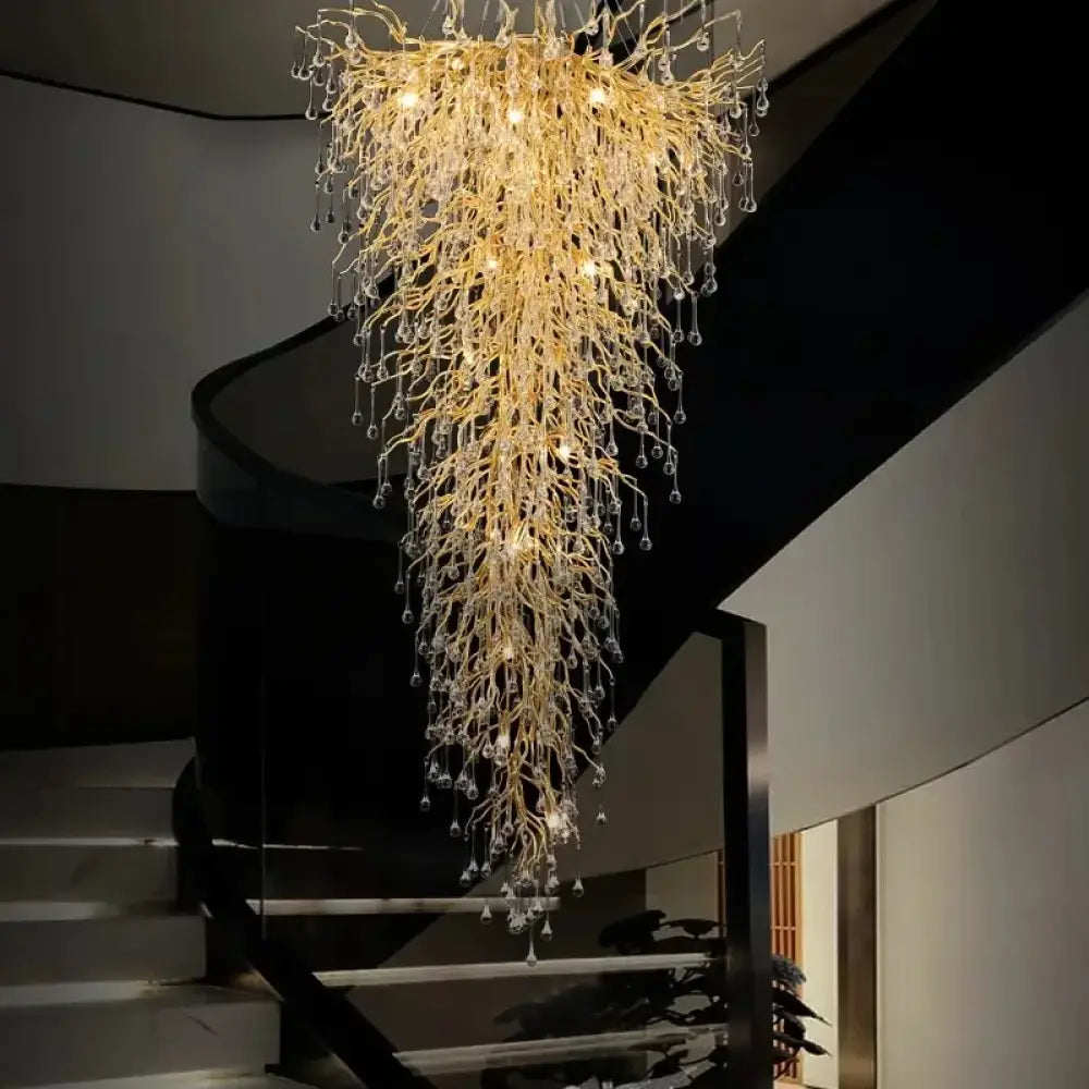 Luxury Gold Crystal Ceiling Chandelier for Staircase and Dining Room D80xH180CM / Gold / Cold White