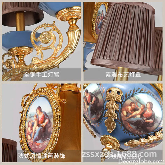 French style copper chandelier European style villa lamp pastoral luxury warm romantic ceramic light luxury lamps