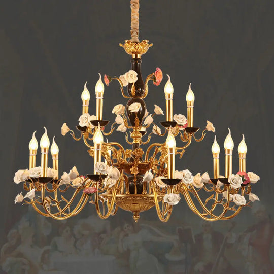 French style copper ceramic chandelier warm romantic dining room bedroom lamp European style villa living room duplex