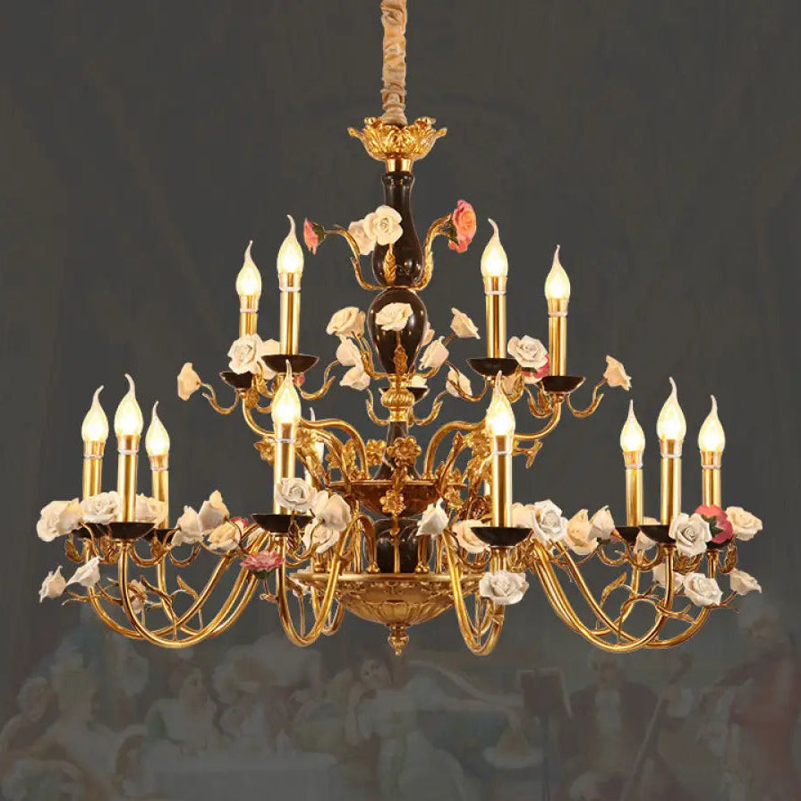 French style copper ceramic chandelier warm romantic dining room bedroom lamp European style villa living room duplex