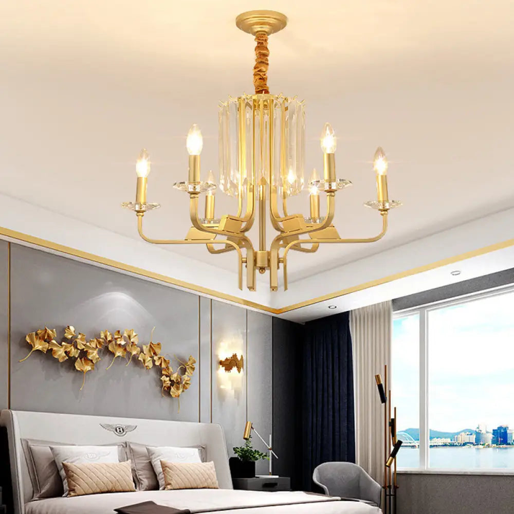 Vintage Brass Hanging Ceiling Light - 4/6/8 Lights with Crystal Deco 6 / Brass