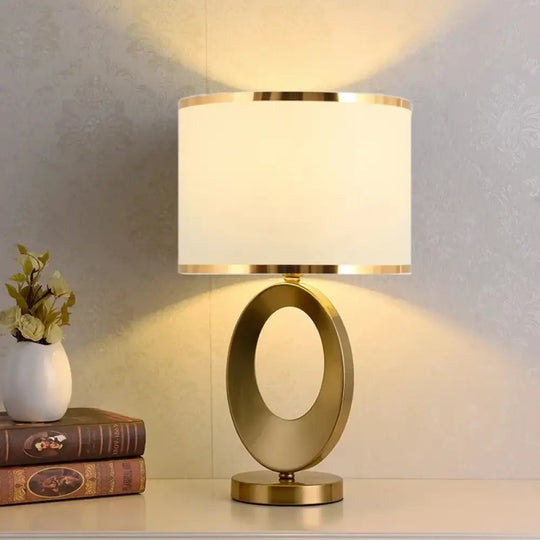 Élise European Metal Fabric Bedside Table Lamp E27 Modern Light - 2 gold edge white