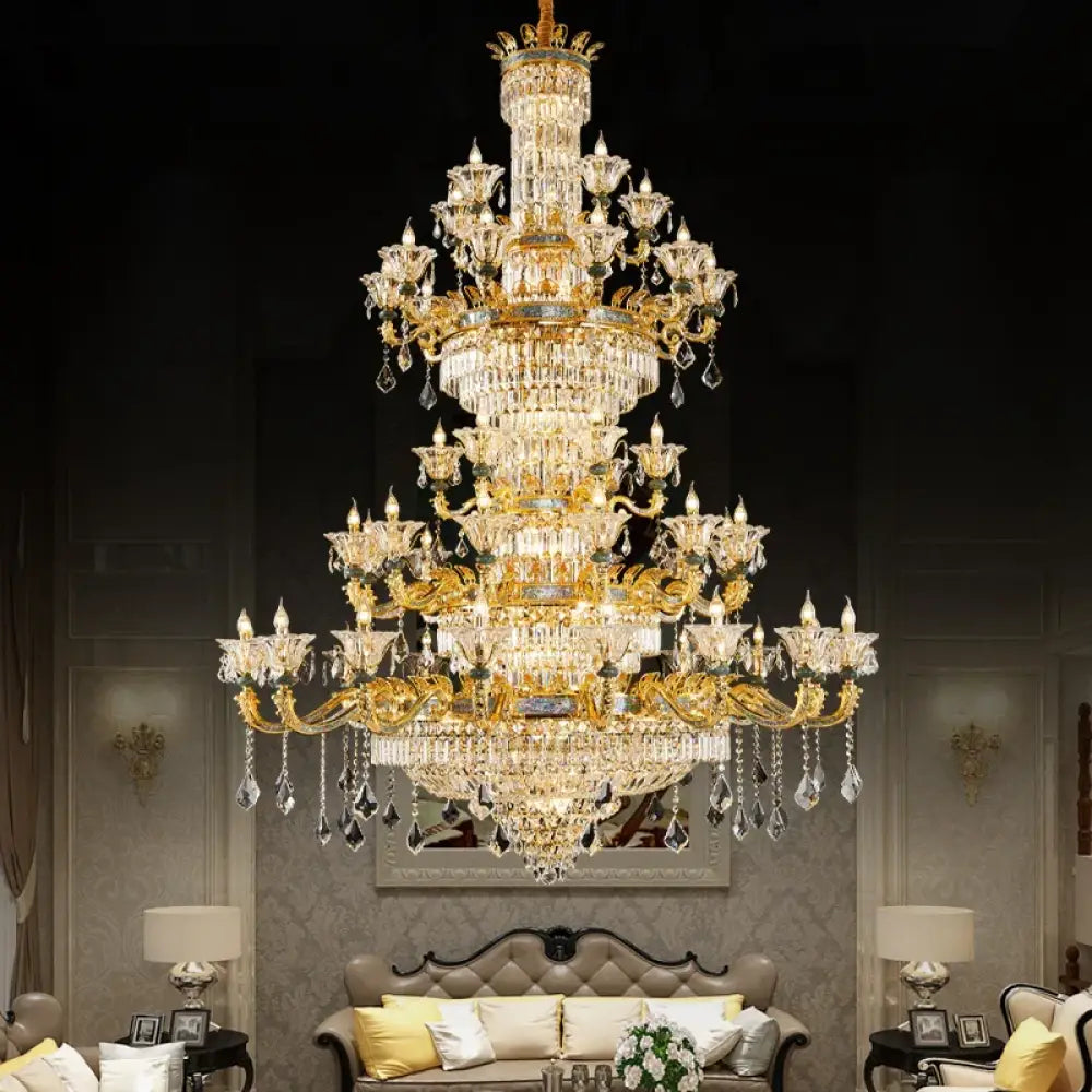 Vivienne French Copper Crystal Candle Chandelier Duplex Stair Pendant Light Chandelier