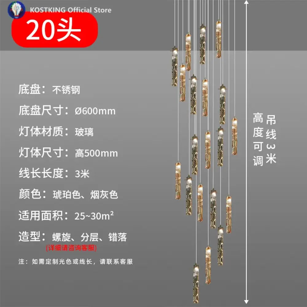 Art Design Spiral Staircase Crystal Chandelier LuxuriousHigh-CeilingDuplex Floor-To-Ceiling Living Room Crystal Large