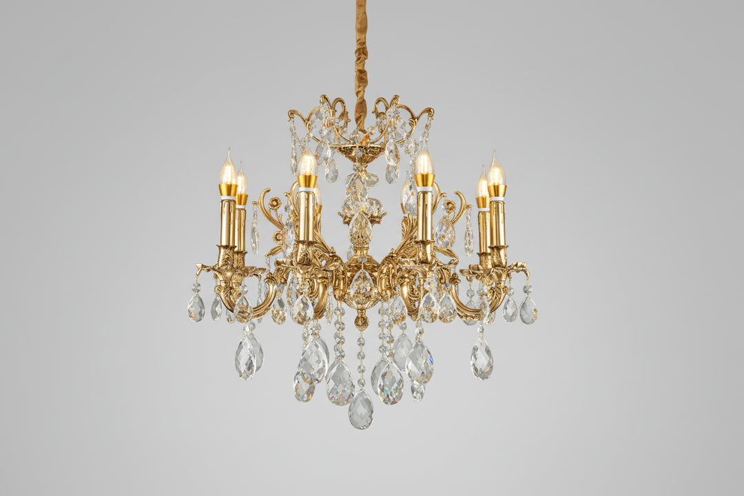 French Retro Crystal Copper Branch Chandelier